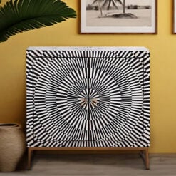 Boho Black And White Bone Inlay 2 Door Cabinet Sideboard With Gold Metal Legs