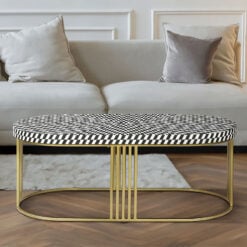 Boho Black And White Pattern Bone Inlay And Gold Metal Coffee Table 120cm