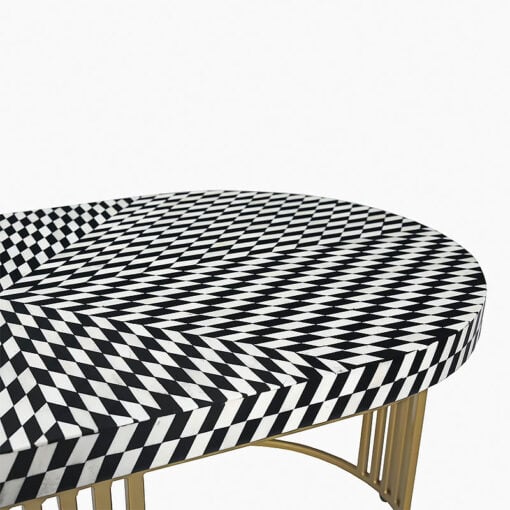 Boho Black And White Pattern Bone Inlay And Gold Metal Coffee Table 120cm