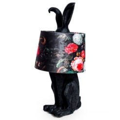 Boho Black Resin Rabbit Bunny Animal Table Lamp 77cm With Floral Shade