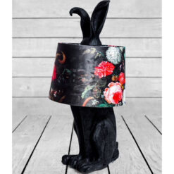 Boho Black Resin Rabbit Bunny Animal Table Lamp 77cm With Floral Shade