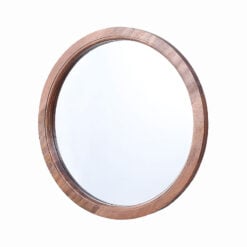 Boho Country Rustic Round Brown Solid Mango Wood Wall Mirror 46cm