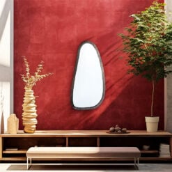 Boho Large Asymmetrical Grey Mango Wood Wall Mirror 120cm