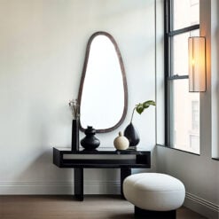 Boho Large Asymmetrical Grey Mango Wood Wall Mirror 120cm