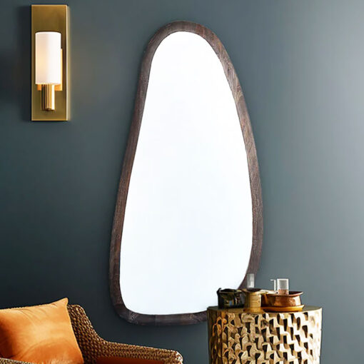 Boho Large Asymmetrical Grey Mango Wood Wall Mirror 120cm