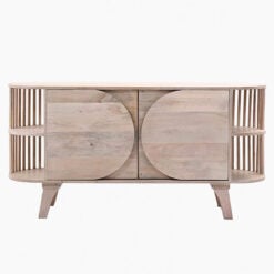 Boho Rustic 2 Door Solid Light Mango Wood Sideboard TV Stand 130cm