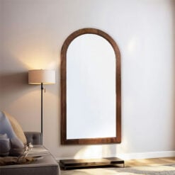 Boho Rustic Country Arched Brown Solid Mango Wood Wall Mirror 140cm