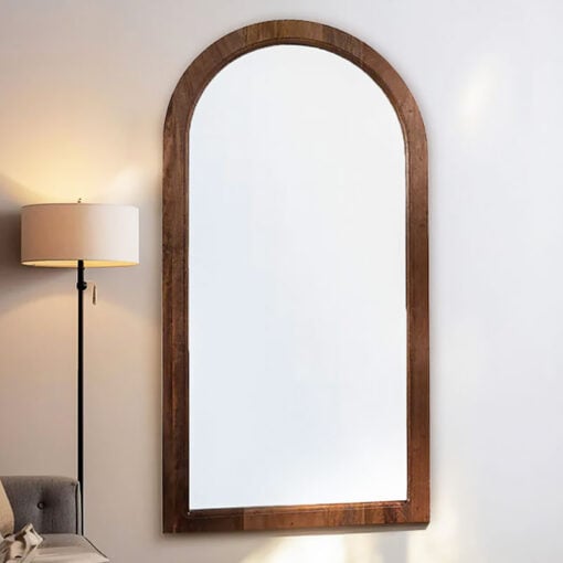 Boho Rustic Country Arched Brown Solid Mango Wood Wall Mirror 140cm