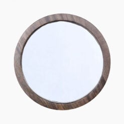 Boho Rustic Country Round Brown Grey Solid Mango Wood Wall Mirror 60cm