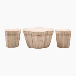 Boho Rustic Set Of 1 Coffee Table And 2 Side Tables Made Of Solid Light Carved Mango Wood