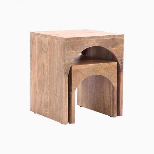 Boho Rustic Set Of 2 Solid Light Mango Wood Nesting Side Tables End Tables