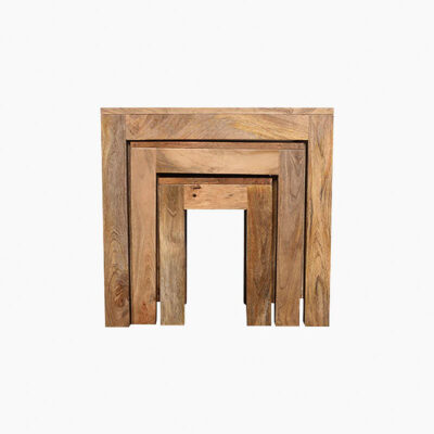 Oak & Pine Cube Mango Wood Nest Of Tables - Solid Wood, Fully Assembled, Handcrafted Coffee & Side Table Set