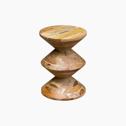 Boho Rustic Solid Acacia Wood Round Totem Pedestal Side Table End Table