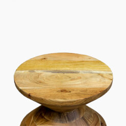 Boho Rustic Solid Acacia Wood Round Totem Pedestal Side Table End Table