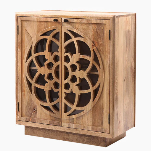 Boho Rustic Solid Light Mango Wood 2 Door Cabinet Sideboard