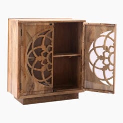 Boho Rustic Solid Light Mango Wood 2 Door Cabinet Sideboard