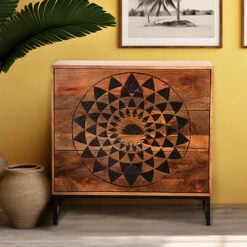 Boho Rustic Solid Mango Wood And Black Metal 3 Drawer Chest Of Drawers