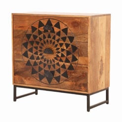 Boho Rustic Solid Mango Wood And Black Metal 3 Drawer Chest Of Drawers