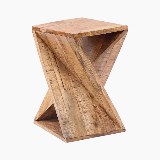 Boho Rustic Z Shaped Natural Solid Mango Wood Side Table End Table