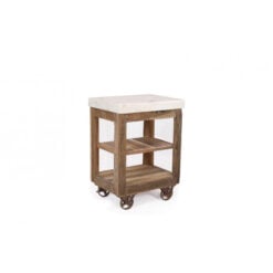 Country Farmhouse Solid Reclaimed Wood And White Marble Kitchen Island On Wheels 67cm