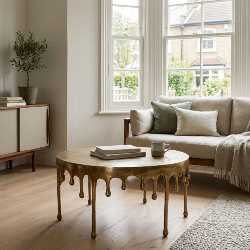 Dali Antique Gold Metal Abstract Drip Coffee Table