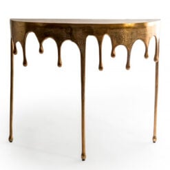 Dali Antique Gold Metal Abstract Drip Half Moon Slim Console Table