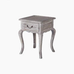 French Country Rustic Washed White Solid Mango Wood 1 Drawer Side Table Bedside Cabinet