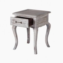 French Country Rustic Washed White Solid Mango Wood 1 Drawer Side Table Bedside Cabinet