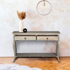 French Rustic Farmhouse Grey Solid Mango Wood 2 Drawer Console Table