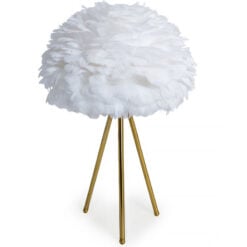 Gold Brass Metal Tripod Table Lamp With White Feathers Shade 60cm