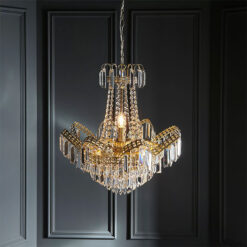 Gold Metal And Clear Glass Droplets 9 Light Statement Chandelier 55cm