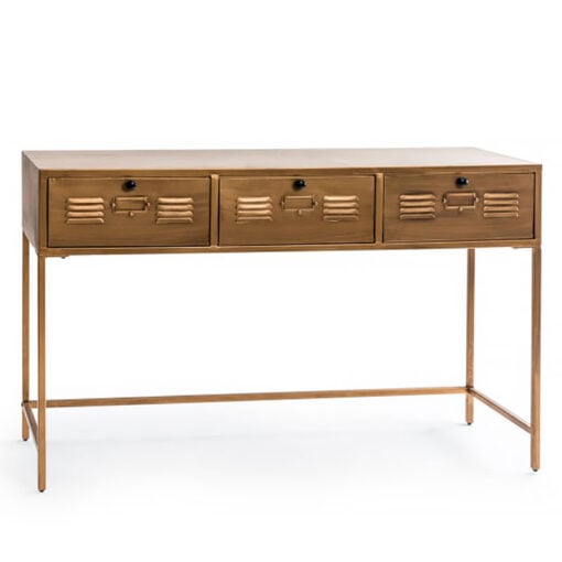 Industrial Antique Gold Locker Style 3 Door Slim Console Table Desk Hallway Table