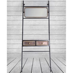 Industrial Black And Antique Gold Metal 2 Drawer Shelving Console With Mirror