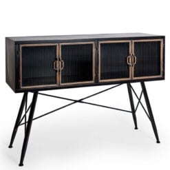 Industrial Black And Antique Gold Metal 4 Door Sideboard Cabinet 120cm