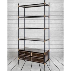 Industrial Black And Antique Gold Metal 5 Tier 4 Drawer Shelving Unit 200cm