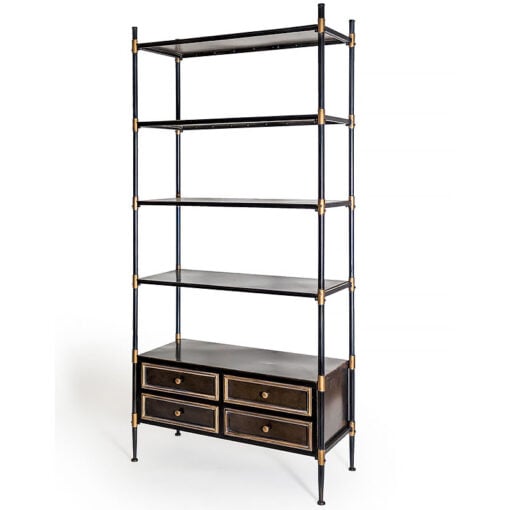 Industrial Black And Antique Gold Metal 5 Tier 4 Drawer Shelving Unit 200cm