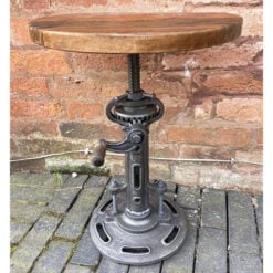 Industrial Silver Iron Metal And Solid Wood Height Adjustable Side Table