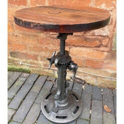 Industrial Silver Iron Metal And Solid Wood Height Adjustable Side Table