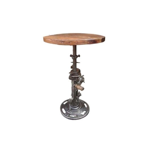 Industrial Silver Iron Metal And Solid Wood Height Adjustable Side Table