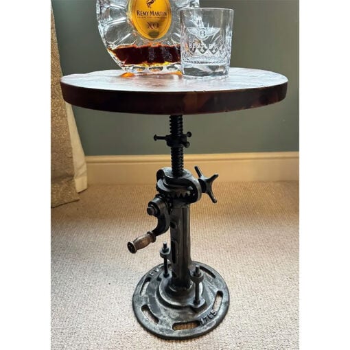 Industrial Silver Iron Metal And Solid Wood Height Adjustable Side Table