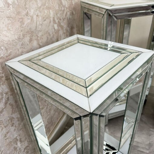 Madison White Glossy Glass And Mirrored Glass 2 Tier Side Table 76cm