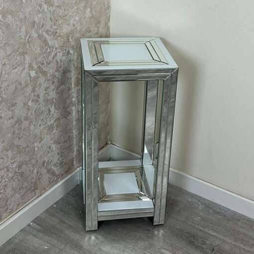 Madison White Glossy Glass And Mirrored Glass 2 Tier Side Table 76cm