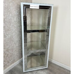 Madison White Glossy Glass And Mirrored Glass 3 Tier Display Cabinet Shelving Unit 150cm