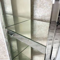 Madison White Glossy Glass And Mirrored Glass 3 Tier Display Cabinet Shelving Unit 150cm