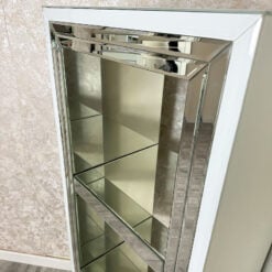 Madison White Glossy Glass And Mirrored Glass 3 Tier Display Cabinet Shelving Unit 150cm