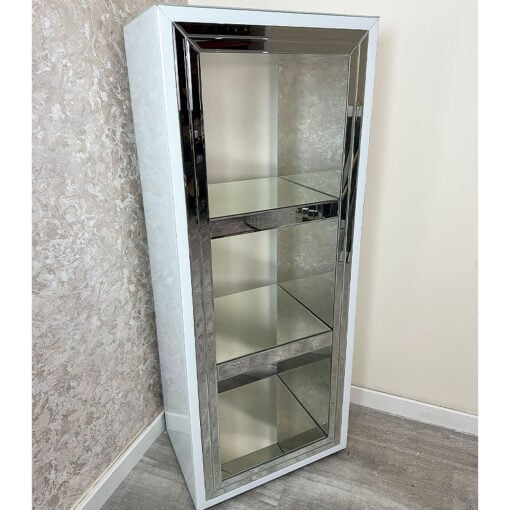 Madison White Glossy Glass And Mirrored Glass 3 Tier Display Cabinet Shelving Unit 150cm