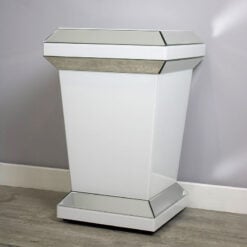 Madison White Glossy Glass And Mirrored Pedestal Pillar Side Table 60cm