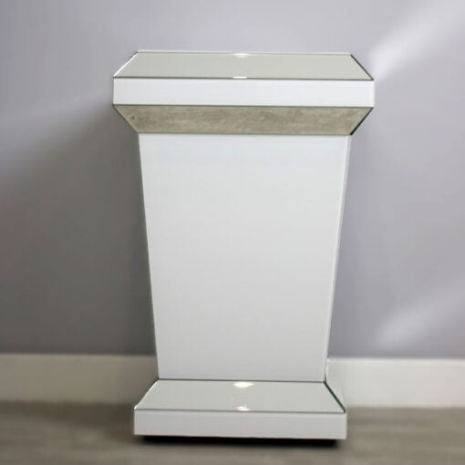 Madison White Glossy Glass And Mirrored Pedestal Pillar Side Table 60cm