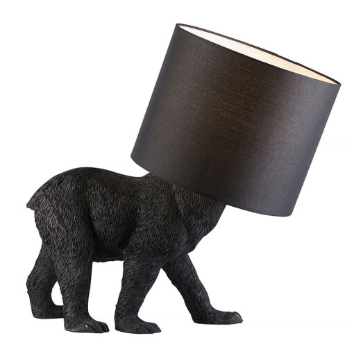 Matte Black Resin Bear Quirky Animal Table Lamp With Black Shade 44cm