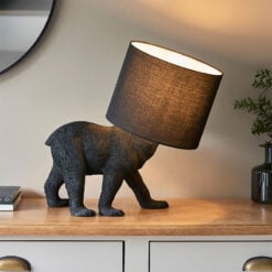 Matte Black Resin Bear Quirky Animal Table Lamp With Black Shade 44cm